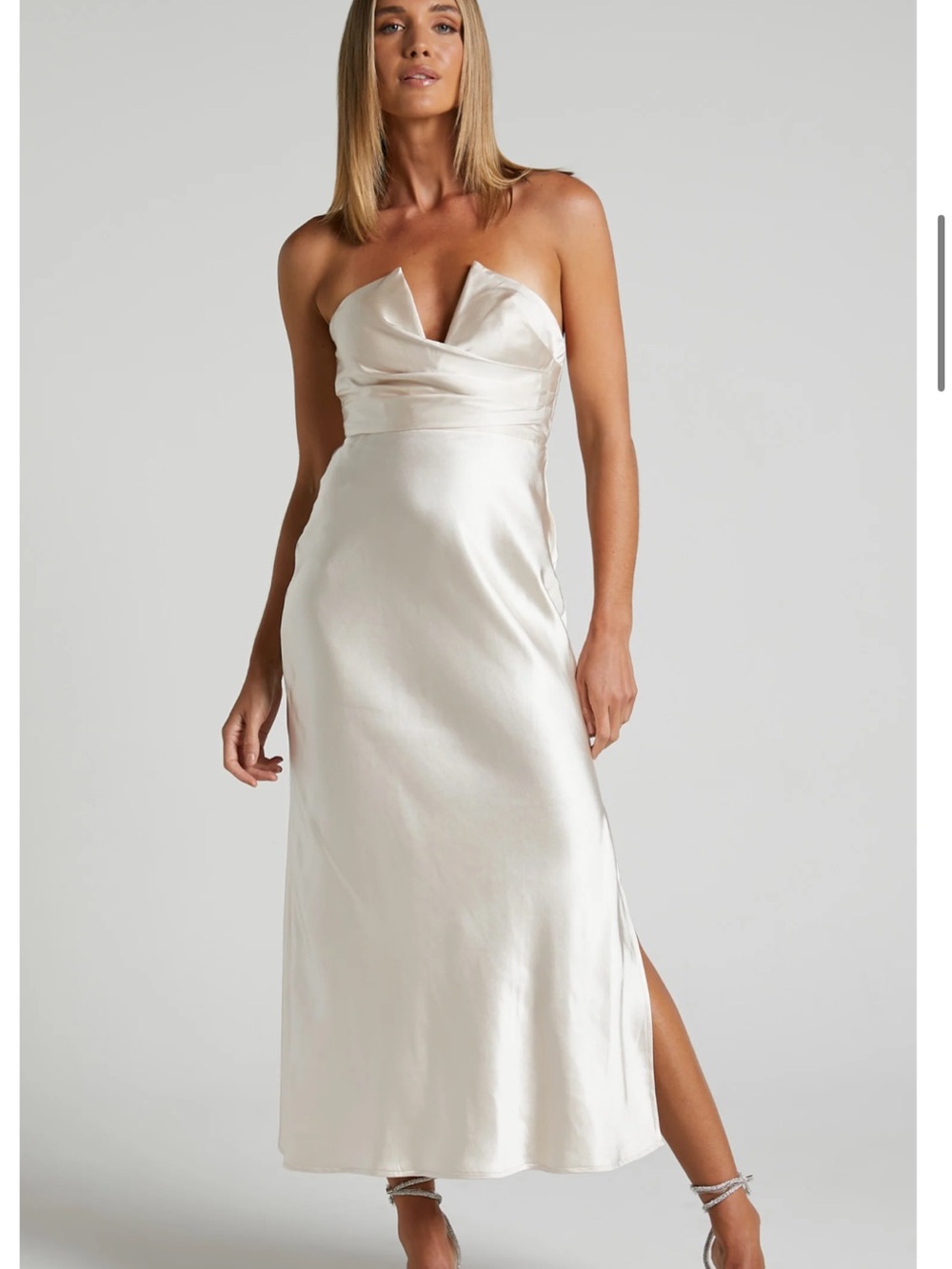 NWT Strapless Satin Dress in champagne